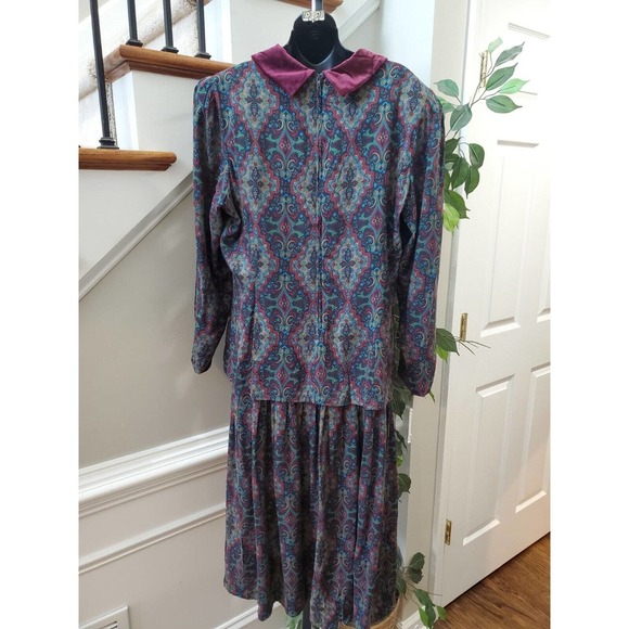 Vintage Kathie Lee Collection Multicolor Rayon Long Sleeve Knee Length Dress L - Picture 7 of 11